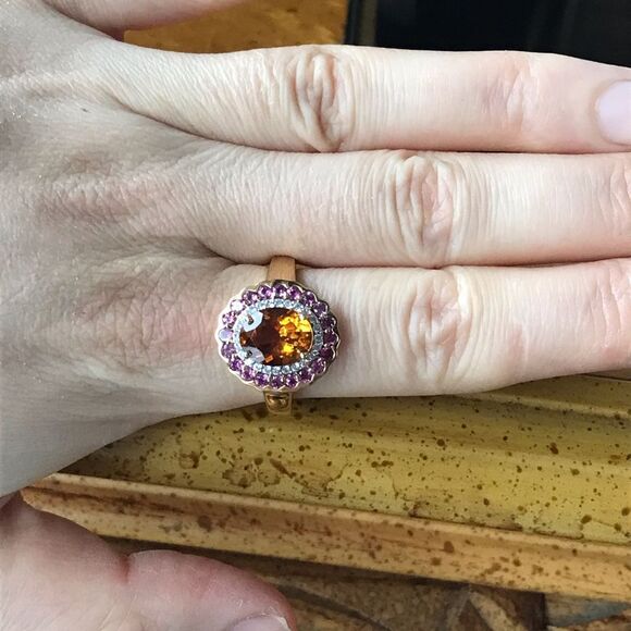 Santa Ana Madeira Citrine Sterling Silver Yellow Gold Vermeil Ring Size 10 - Picture 2 of 9